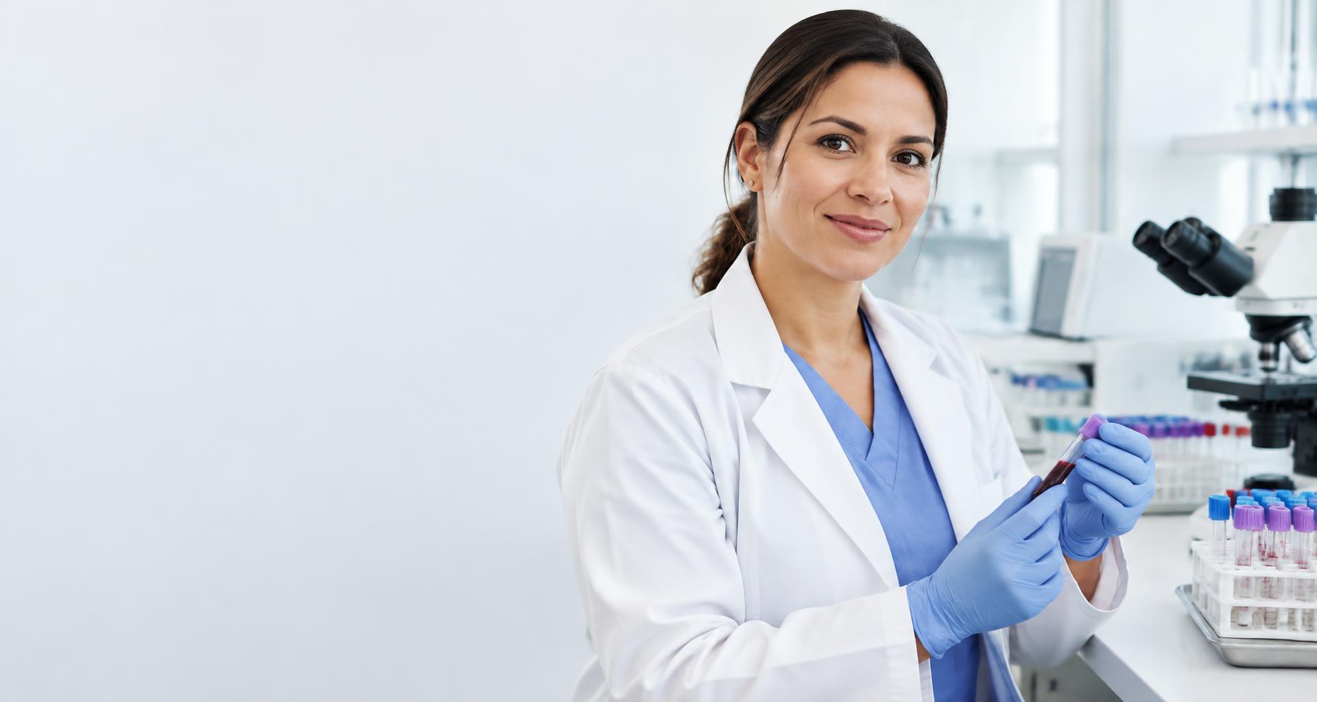 Profissional de laboratório cuidando de uma amostra para análise
